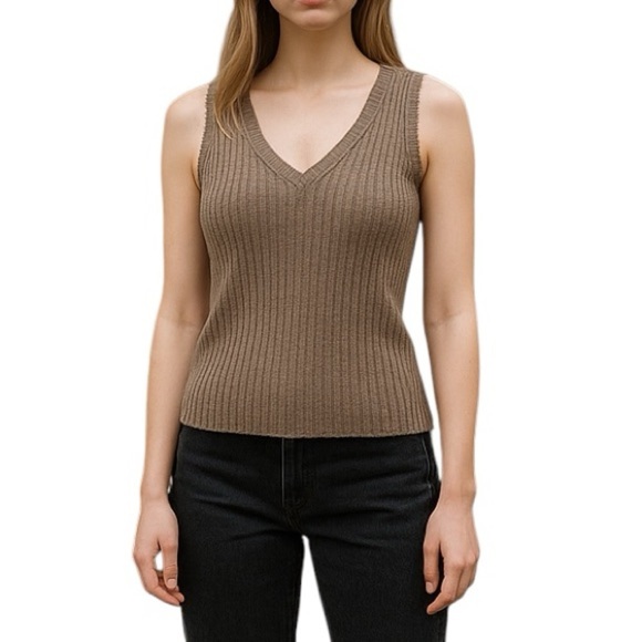 Gap Ribbed Knit Sleeveless Top Brown - Picture 1 of 10